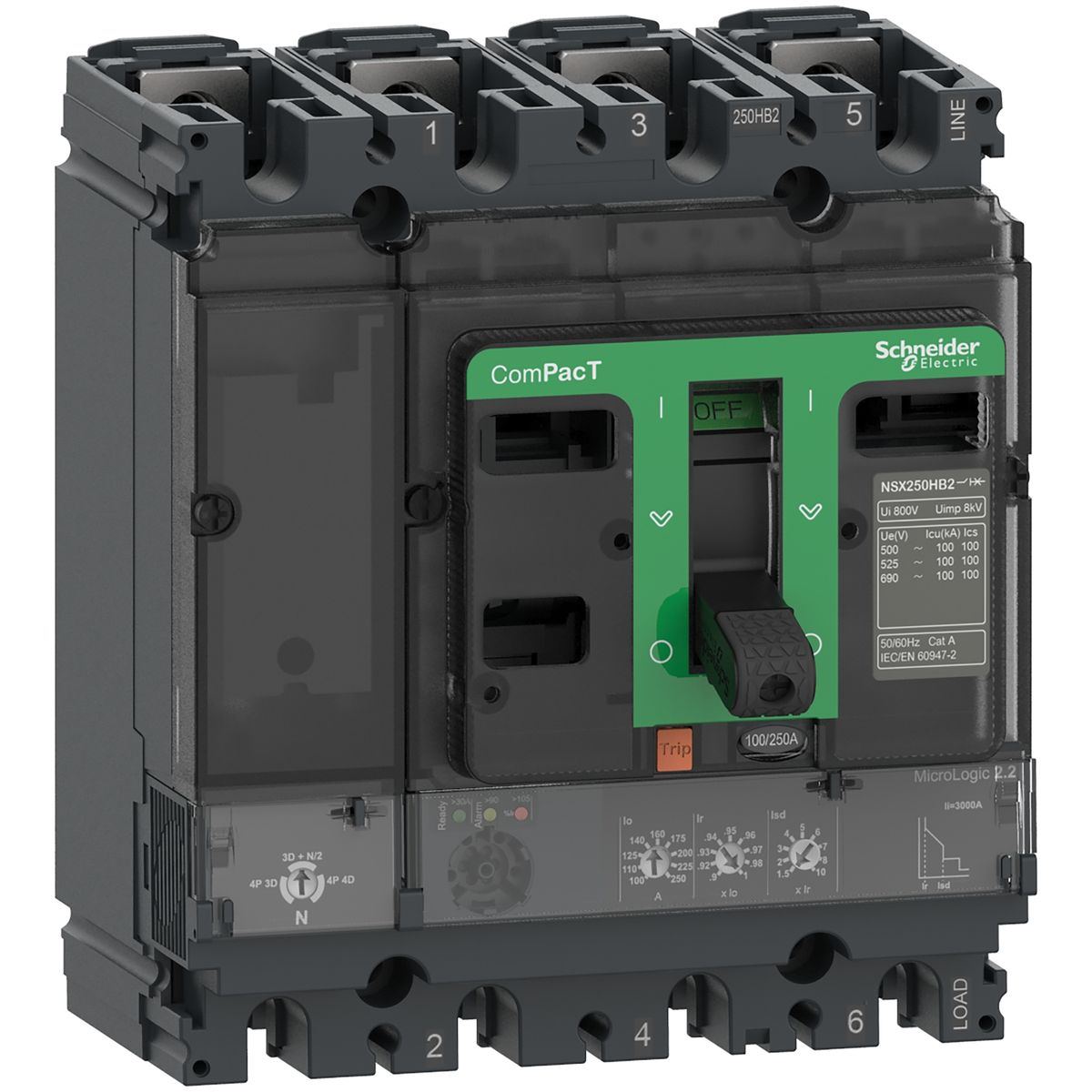 C25F42D250 - ComPacT NSX250F - circuit breaker - MicroLogic 2.2 250A - 4P4D - 36kA - fixed mounting - Schneider Electric - 0
